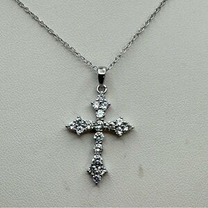 Sterling Silver Cubic Zirconia Cross Necklace 18” Spring Clasp New No Tags